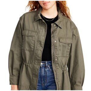 NWT Old Navy Utility Green Jacket Cinched Waist Zipper Snaps Pockets Size XXL